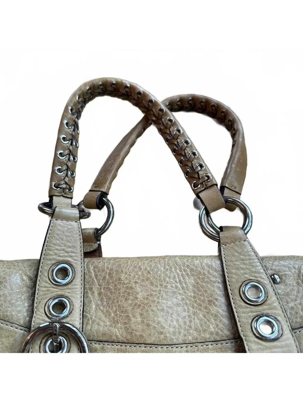 Vintage Coach Tan Leather Studded Shoulder Bag Grommet Chain